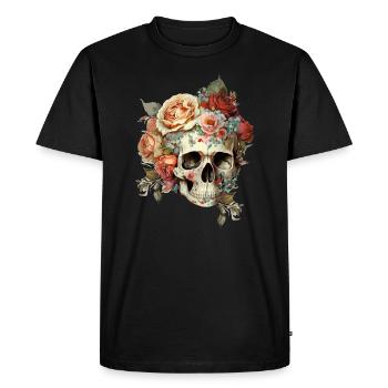 Crâne avec des fleurs - T-shirt Premium bio Homme - noir - Devant - Nico (187cm)