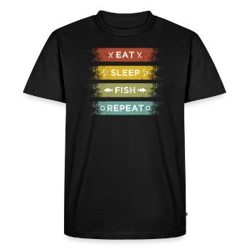 Fisherman Saying Eat Sleep Fish Repeat Fishing - Men's Premium Organic T-Shirt - black - Front - Nico (187cm)