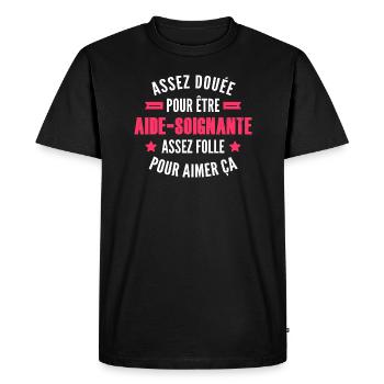 assez doué pour être aide-soignante - T-shirt Premium bio Homme - noir - Devant - Nico (187cm)
