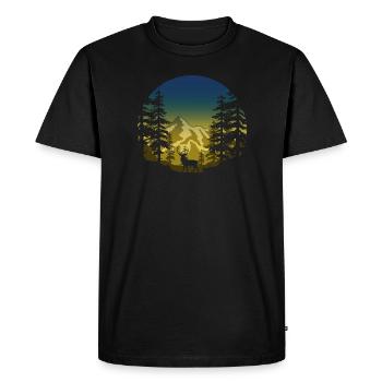 Deer in the forest (round / blue-yellow) - Men's Premium Organic T-Shirt - black - Front - Nico (187cm)
