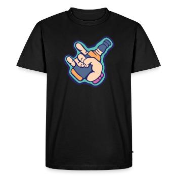 Main de fête tenant une bouteille d’alcool - T-shirt Premium bio Homme - noir - Devant - Nico (187cm)