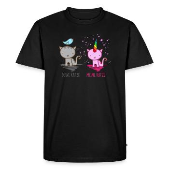 Deine Katze vs. Meine Katze - Männer Premium Bio T-Shirt - Schwarz - Vorne - Nico (187cm)
