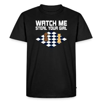 Regardez-moi voler votre fille joueur d’échecs d’échiquier - T-shirt Premium bio Homme - noir - Devant - Nico (187cm)