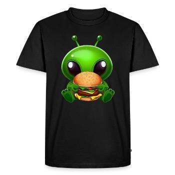 Green alien enjoying fast food - Men's Premium Organic T-Shirt - black - Front - Nico (187cm)