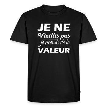 je ne vieillis pas je prends de la valeur - T-shirt Premium bio Homme - noir - Devant - Nico (187cm)