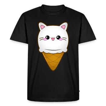 Crème glacée Chat Crème glacée Chat glace Boule de crème glacée à la vanille - T-shirt Premium bio Homme - noir - Devant - Nico (187cm)