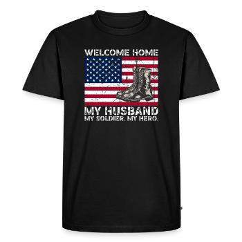 welcome home my husband my soldier my hero - T-shirt Premium bio Homme - noir - Devant - Nico (187cm)