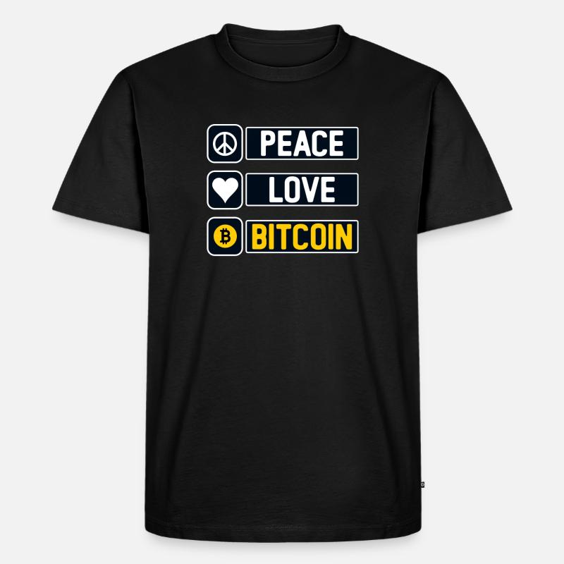 Frieden Liebe Bitcoin - Männer Premium Bio T-Shirt - Schwarz