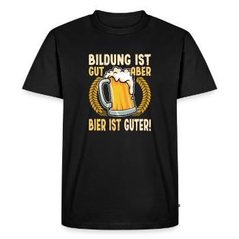 L’éducation c’est bien, mais la bière c’est bien, l’éducation la bière - T-shirt Premium bio Homme - noir - Devant - Nico (187cm)