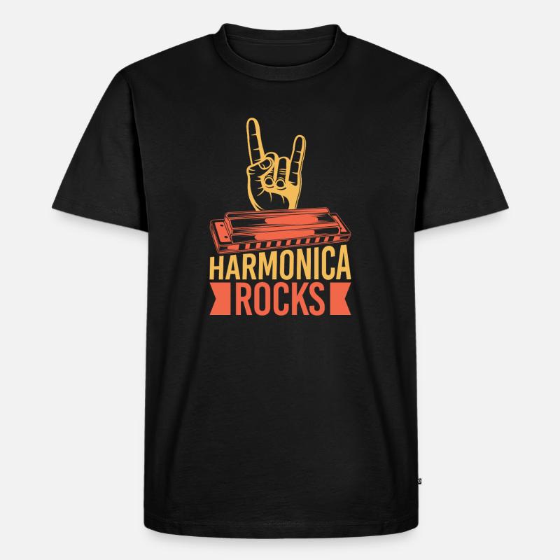 Funny Harmonica Player Rocks Harmonica - Männer Premium Bio T-Shirt - Schwarz