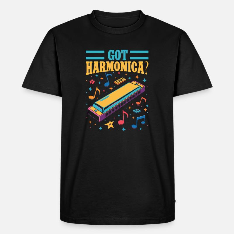 Funny Harmonica Player Got Harmonica - Männer Premium Bio T-Shirt - Schwarz