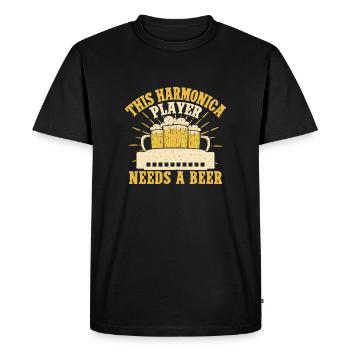 Funny Harmonica Player Needs A Beer Harmonica - Men's Premium Organic T-Shirt - black - Front - Nico (187cm)
