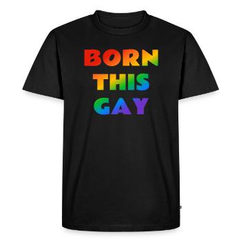 Born this gay rainbow text - Men's Premium Organic T-Shirt - black - Front - Nico (187cm)