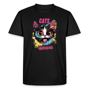 Chats Heartbreaker Miaou, Rétro, Vintage, Chat, Maman, Amour - T-shirt Premium bio Homme - noir - Devant - Nico (187cm)