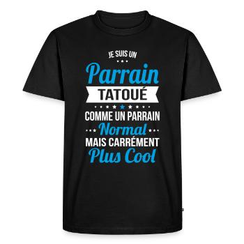 Parrain tatoué comme un parrain normal plus cool - T-shirt Premium bio Homme - noir - Devant - Nico (187cm)
