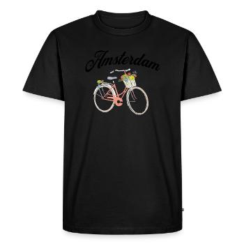 Amsterdam Fleur Vélo Souvenir Hollandais - T-shirt Premium bio Homme - noir - Devant - Nico (187cm)