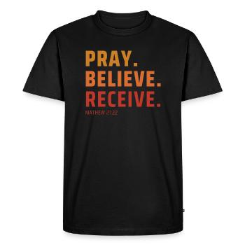 Pray Believe Receive Gradient - Men's Premium Organic T-Shirt - black - Front - Nico (187cm)