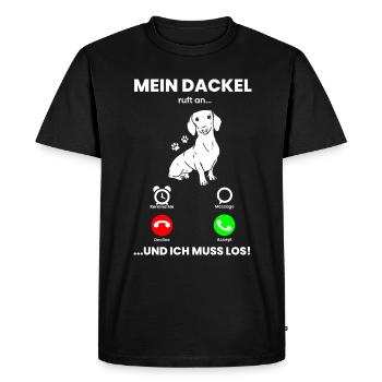 Dackel Dachshund - Mein Dackel ruft an, ich muss l - Männer Premium Bio T-Shirt - Schwarz - Vorne - Nico (187cm)
