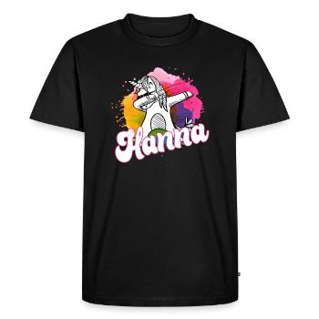 HANNA - Beautiful name with dabbing unicorn - Men's Premium Organic T-Shirt - black - Front - Nico (187cm)