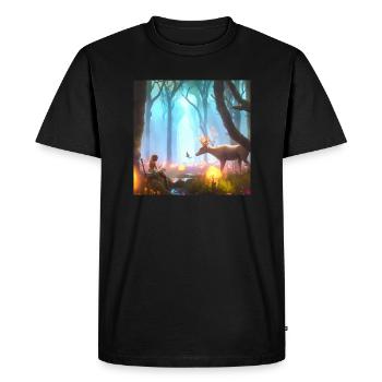 Fille dans une forêt magique entourée d’animaux - T-shirt Premium bio Homme - noir - Devant - Nico (187cm)