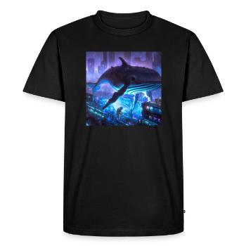 Baleine flottant dans la ville - T-shirt Premium bio Homme - noir - Devant - Nico (187cm)