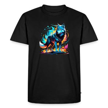 Wolf and Mountain - Protective Nature - Men's Premium Organic T-Shirt - black - Front - Nico (187cm)