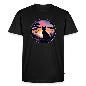 chat paysage et coucher de soleil - T-shirt Premium bio Homme - noir - Devant - Nico (187cm)