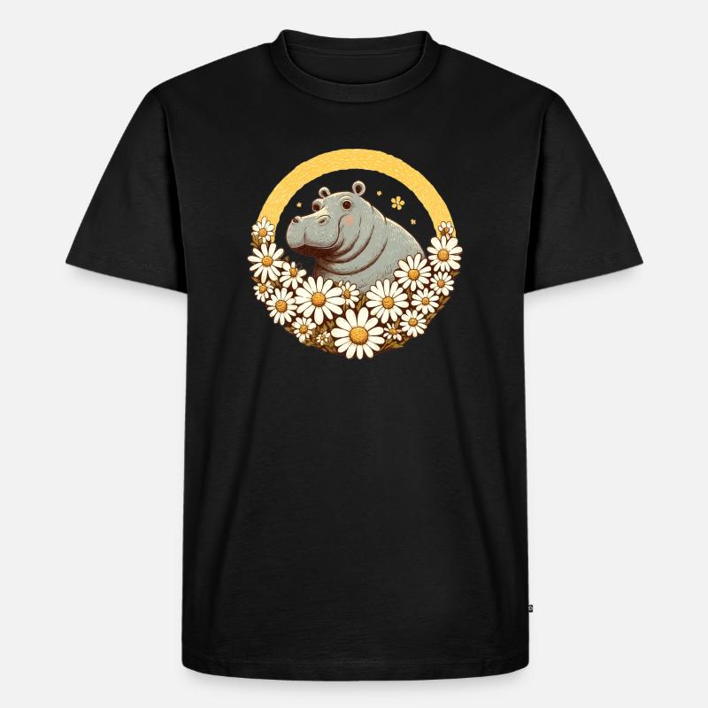 Nilpferd Gänseblümchen - Männer Premium Bio T-Shirt - Schwarz