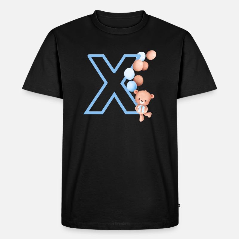 Blauer Buchstabe x Bär - Männer Premium Bio T-Shirt - Schwarz