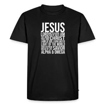 Idée cadeau chrétienne des noms de Jésus-Christ - T-shirt Premium bio Homme - noir - Devant - Nico (187cm)