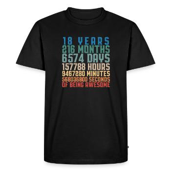 Cadeau adulte anniversaire 18 ans - T-shirt Premium bio Homme - noir - Devant - Nico (187cm)