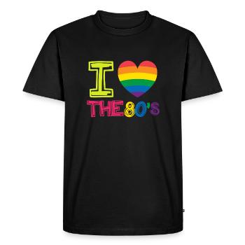 J'aime le cadeau rétro du coeur arc-en-ciel des années 80 - T-shirt Premium bio Homme - noir - Devant - Nico (187cm)