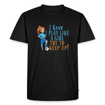 Femmes football soccer manger dormir répéter - T-shirt Premium bio Homme - noir - Devant - Nico (187cm)