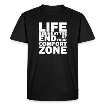 La vie commence à la fin de votre zone de confort - T-shirt Premium bio Homme - noir - Devant - Nico (187cm)