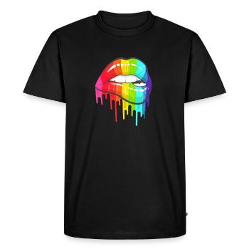 Lèvres arc-en-ciel - T-shirt Premium bio Homme - noir - Devant - Nico (187cm)