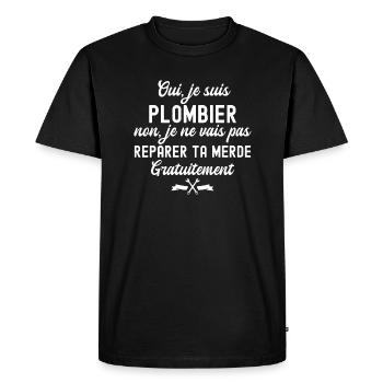 oui je suis plombier - T-shirt Premium bio Homme - noir - Devant - Nico (187cm)