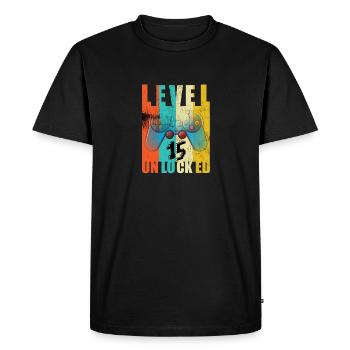 Niveau 15 Débloquée -15ème Anniversaire - T-shirt Premium bio Homme - noir - Devant - Nico (187cm)