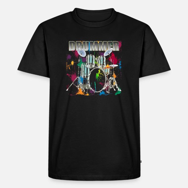 Drummer Art Design Silver Text - Männer Premium Bio T-Shirt - Schwarz