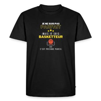 Je ne suis pas parfait mais basketteur - T-shirt Premium bio Homme - noir - Devant - Nico (187cm)
