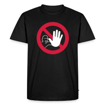 Attention Stop avertissement bouclier interdit d’accès - T-shirt Premium bio Homme - noir - Devant - Nico (187cm)