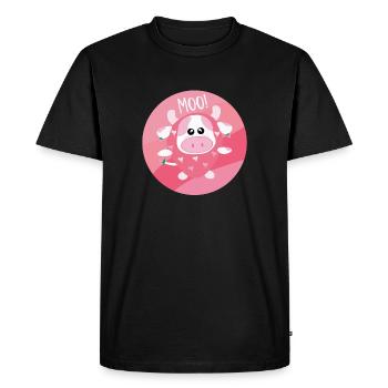 Cute Pink Strawberry Cow Fruit Cartoon - Men's Premium Organic T-Shirt - black - Front - Nico (187cm)
