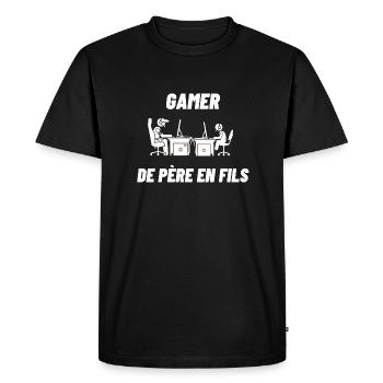 Cadeau 'Gamer de Père en Fils', pour Gamer - T-shirt Premium bio Homme - noir - Devant - Nico (187cm)