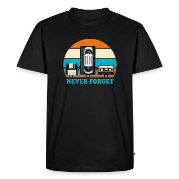 Never Forget - VHS, Cassette, Floppy Disc - Retro - Men's Premium Organic T-Shirt - black - Front - Nico (187cm)