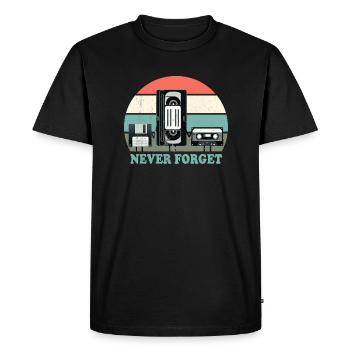 Never Forget-VHS, Cassette, Floppy Disc-Old School - Men's Premium Organic T-Shirt - black - Front - Nico (187cm)