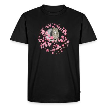 Amerikanischer Uhu in einem blühenden Baum - Männer Premium Bio T-Shirt - Schwarz - Vorne - Nico (187cm)