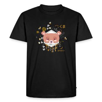Kawaii Bear Kuma with Flowers and Bees, Adorable - Men's Premium Organic T-Shirt - black - Front - Nico (187cm)