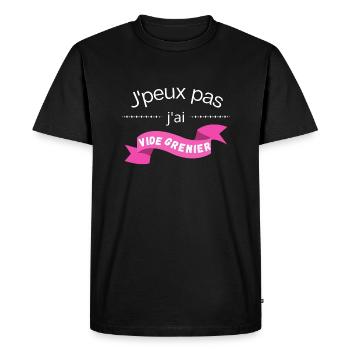 Je peux pas j'ai vide grenier - T-shirt Premium bio Homme - noir - Devant - Nico (187cm)