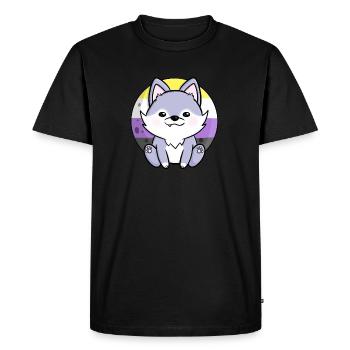 Cute Wolf Dog Nonbinary Flag Flag LGBTQ Moon - Men's Premium Organic T-Shirt - black - Front - Nico (187cm)