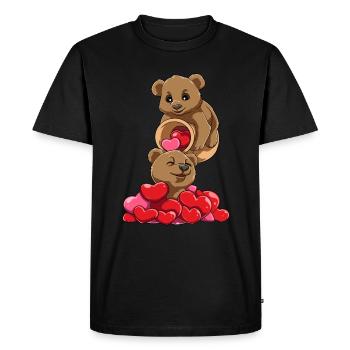 Coeurs d'ours mignons débordant - T-shirt Premium bio Homme - noir - Devant - Nico (187cm)