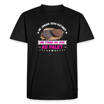 une femme qui joue au palet - T-shirt Premium bio Homme - noir - Devant - Nico (187cm)
